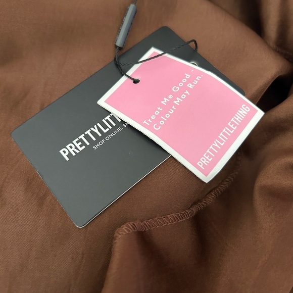 PRETTY LITTLE THING Chocolate Satin Chiffon Drape Blazer Dress • Size: 4 • NWT - Picture 10 of 12